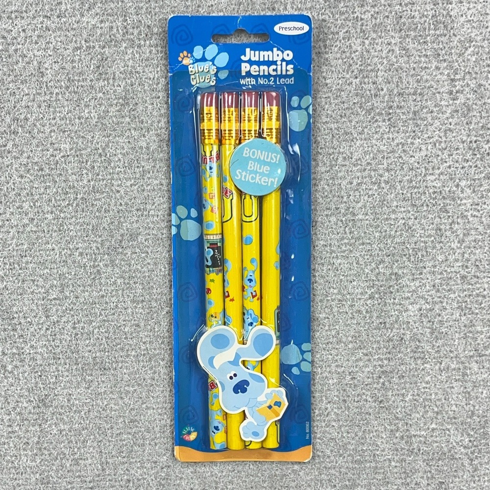 Blue's Clues Jumbo Pencils No 2 Lead 2002 New in Package Set of 4 Y2K Stationar